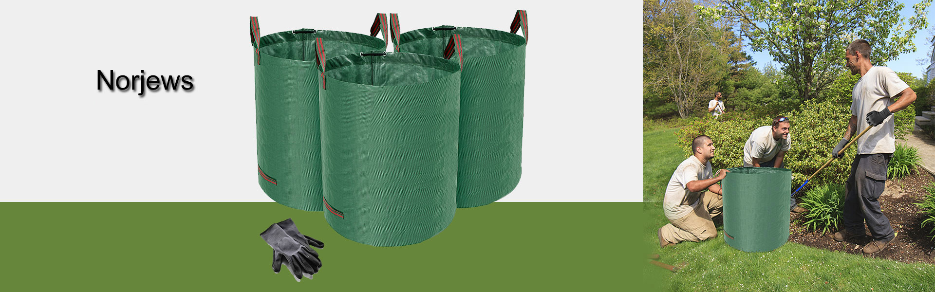 <p>Norjews 272L Large Garden Waste Bags Pack of 3 (H76 cm, D67 cm), Waterproof Rubbish Refuse Sacks with Handles, Tearproof Leaf Grass Bags - Bonus 1 Pair Gardening Gloves</p>